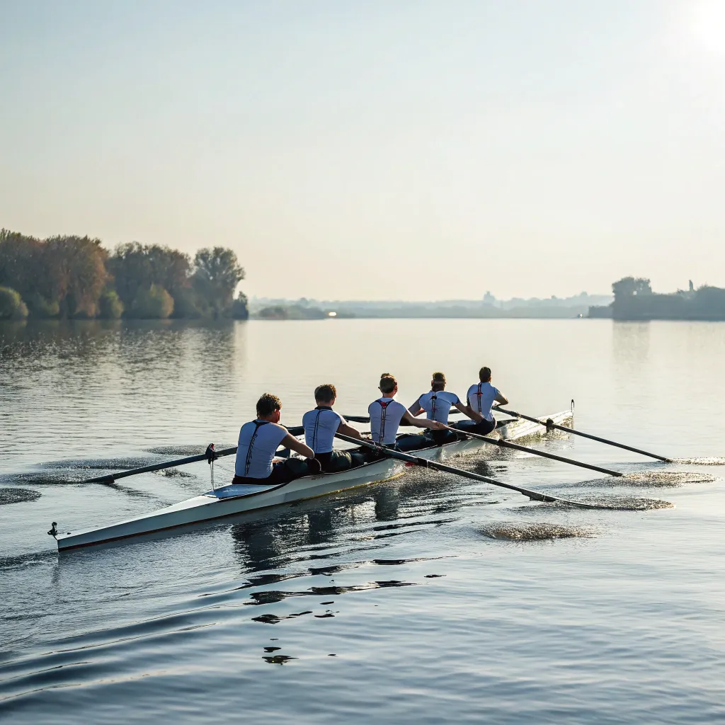 Rowing team on water